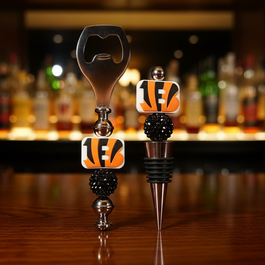 Cincinnati Bengals Custom Beaded Wine Stopper and Bottle Opener