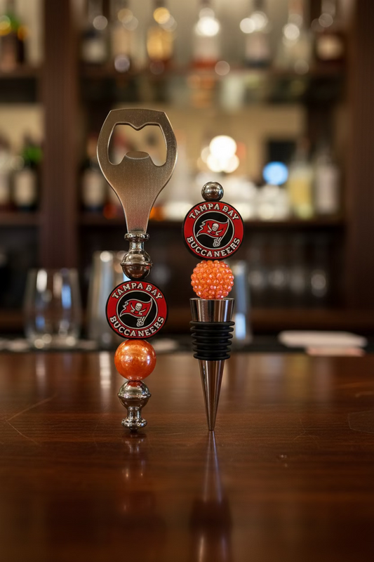 Tampa Bay Buccaneers Custom Beaded Wine Stopper and Bottle Opener