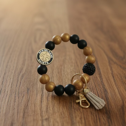 New Orleans Saints Custom Beaded Keychain Wristlet