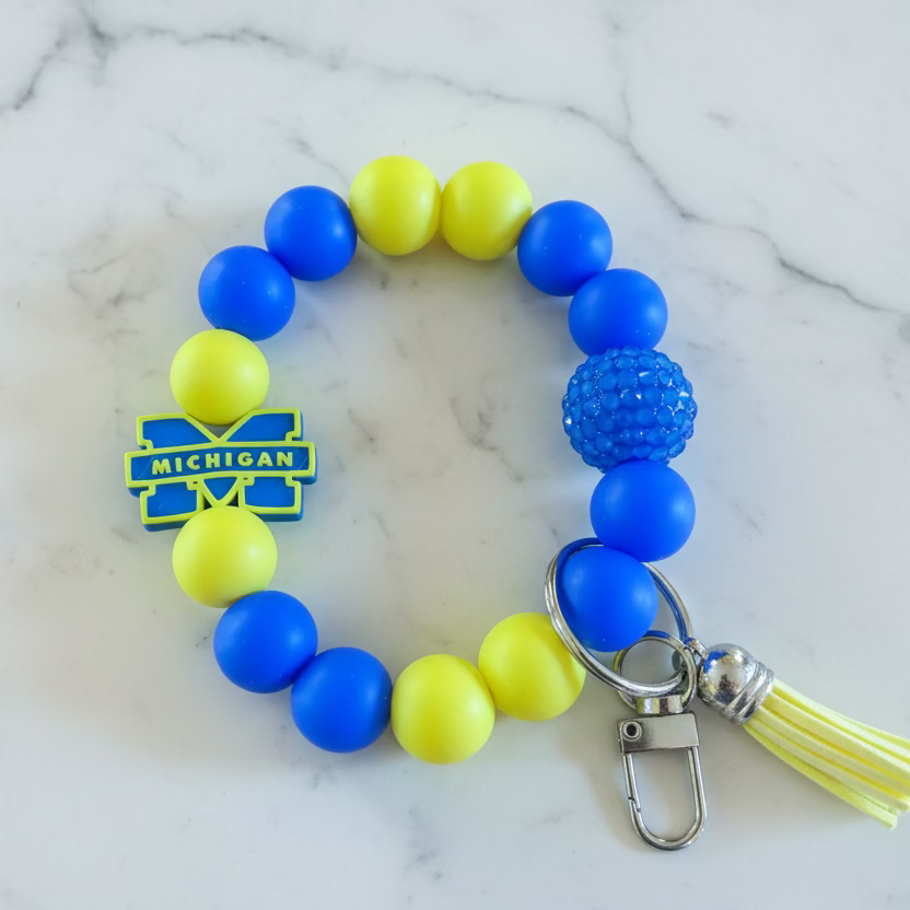 University of Michigan Wolverines Silicone Beaded Keychain Wristlet