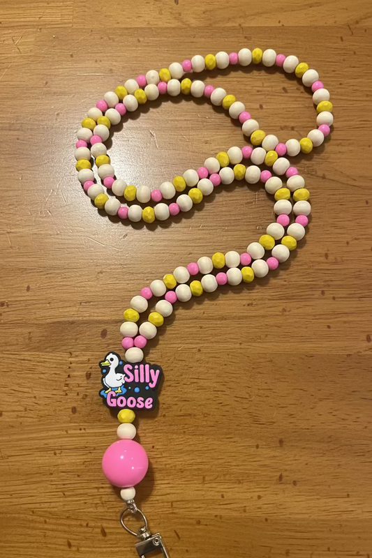 Silly Goose Custom Wood Beaded Lanyard