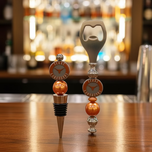 University of Texas Longhorns Acrylic and Silicone Beaded Wine Stopper and Bottle Opener