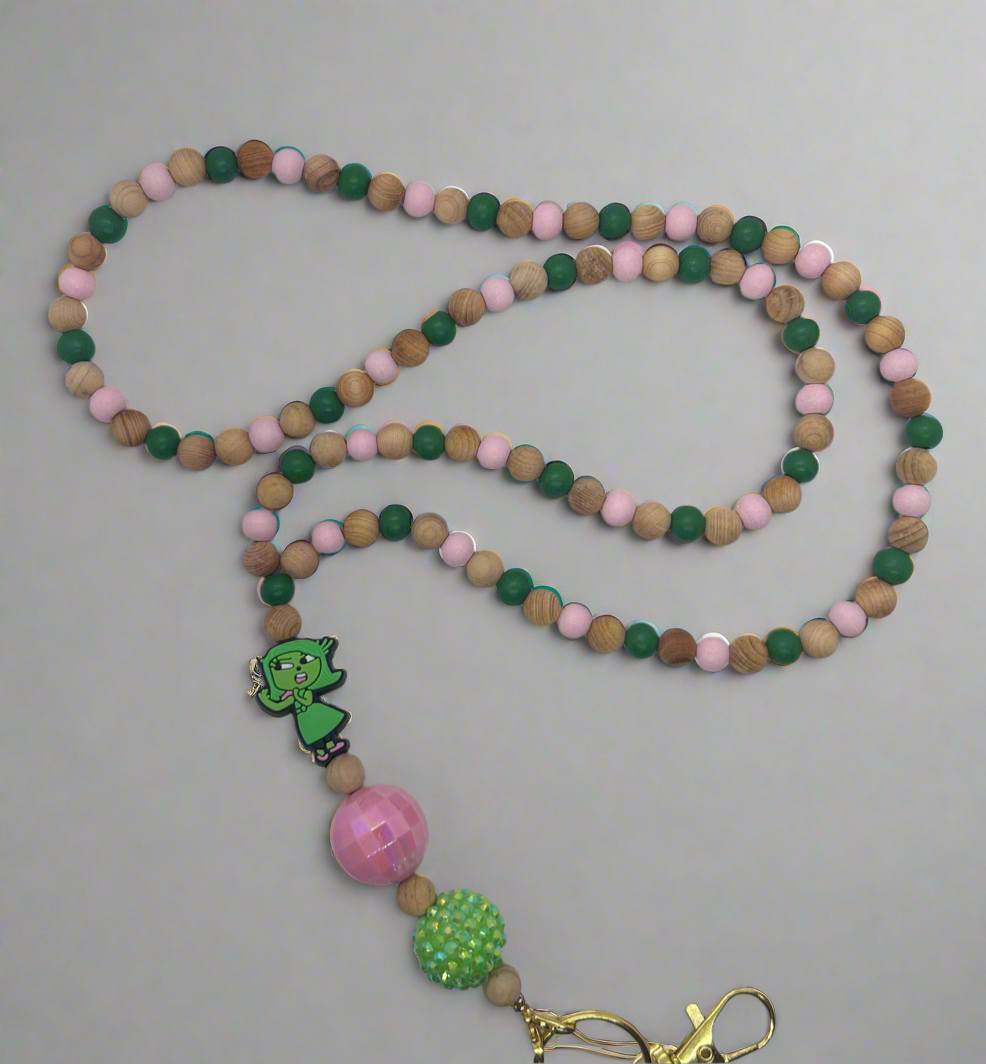 Inside Out inspired Disgust beaded lanyard necklace