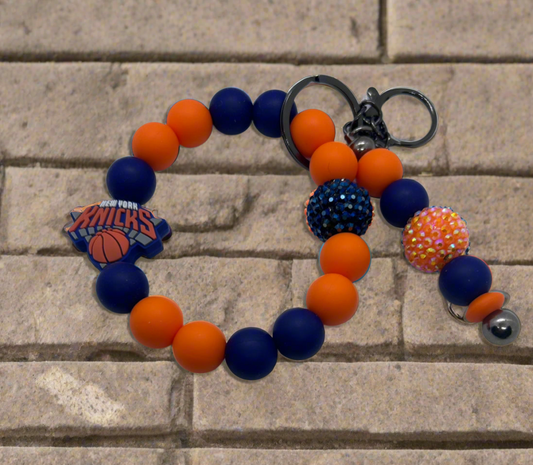 New York Knicks inspired beaded keychain wristlet