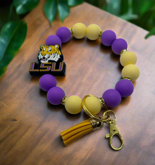 LSU inspired beaded keychain wristlet