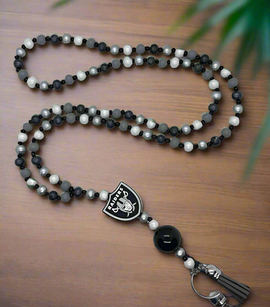 Las Vegas Raiders inspired beaded lanyard