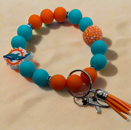 Miami Dolphins beaded wristlet keychain