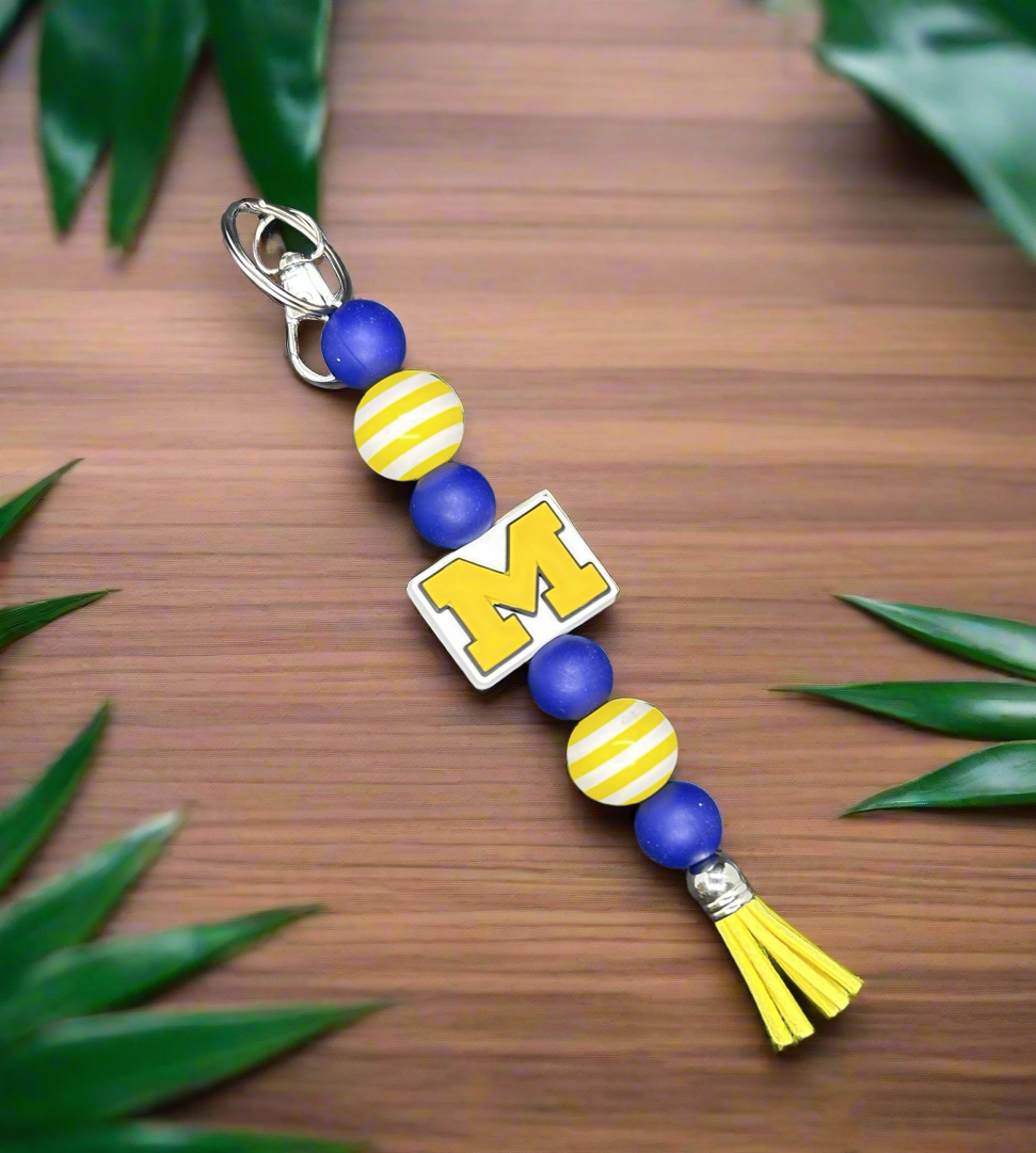 Michigan Wolverines inspired beaded keychain