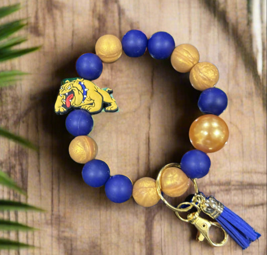 NC A&T Aggies Silicone Beaded Blue And Gold Keychain Wristlet