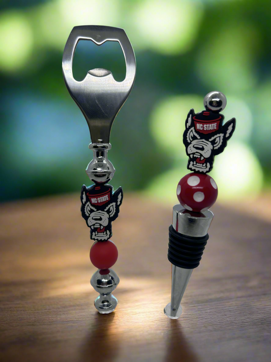 NCSU Wolfpack silicone beaded wine stopper and bottle opener