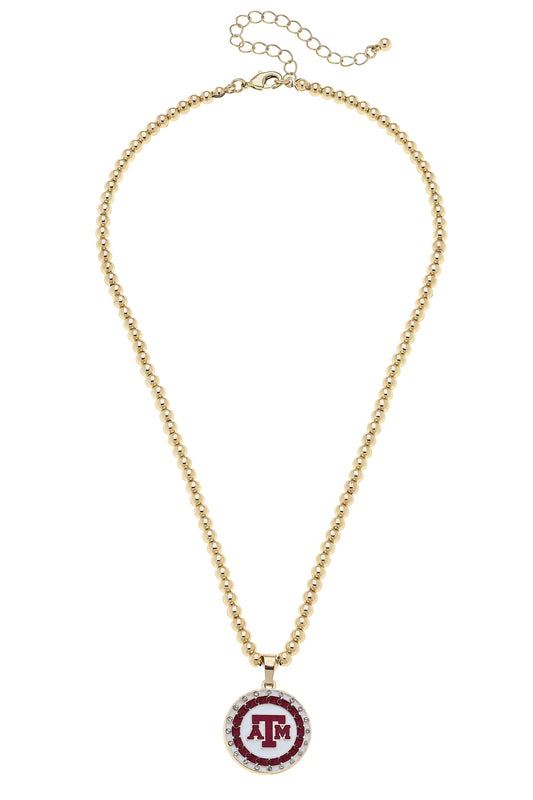Texas A&M Aggies Pave Disc Necklace in Shiny Gold