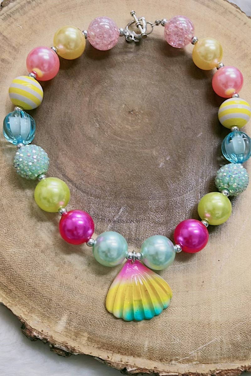 Kids Multi-Color bubble necklace with seashell pendant