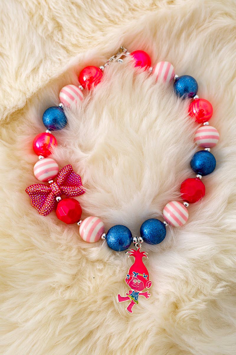 KIDS MULTI-COLOR BUBBLE NECKLACE w/TROLL CHARM