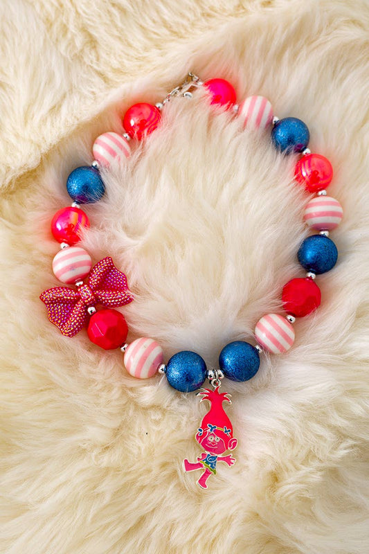 KIDS MULTI-COLOR BUBBLE NECKLACE w/TROLL CHARM