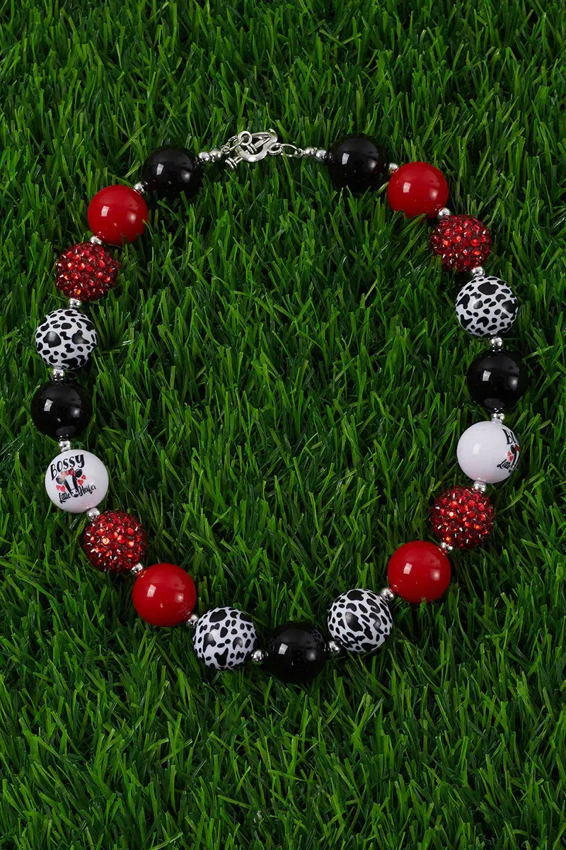 KIDS RED TONE & COW SPOT BUBBLE GUM BEAD NECKLACE