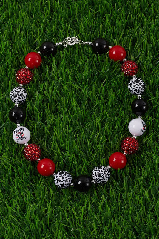 KIDS RED TONE & COW SPOT BUBBLE GUM BEAD NECKLACE