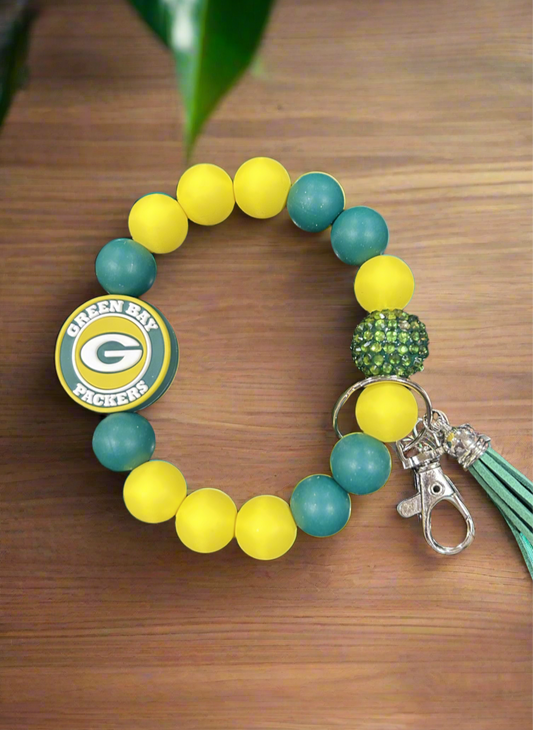 Green Bay Packers Silicone Beaded Keychain Wristlet